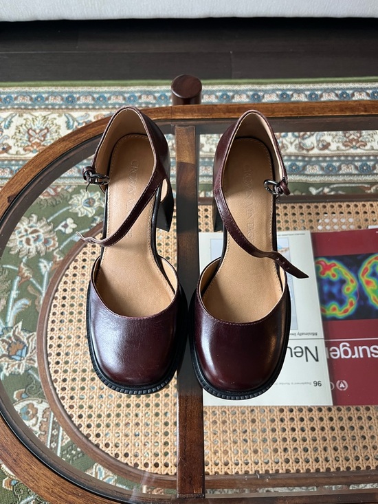 Crown Vintage Shoes - Crown Vintage Burgundy Mary Jane Block Heels